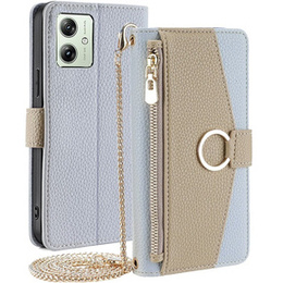 Etui z klapką do Motorola Moto G54 5G, Wallet Zipper Pocket, z lusterkiem, niebieskie