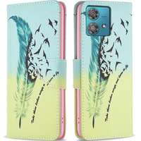 Etui z klapką do Motorola Edge 40 Neo, Wallet, Feather niebieskie / żółte