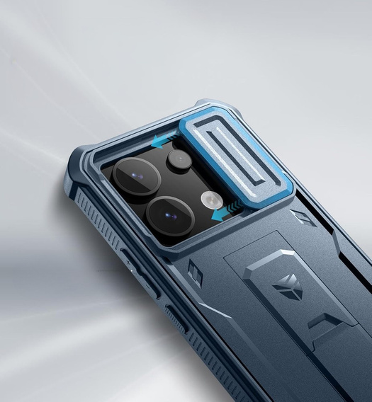 Dexnor wytrzymałe etui do Xiaomi Redmi Note 13 Pro 5G / POCO X6 5G z osłoną kamery i podstawką - niebieskie