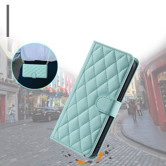 Etui z klapką do Samsung Galaxy S24 FE, Rhombus Crossbody Leather, zielone
