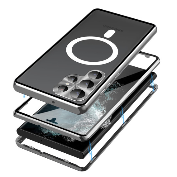 Etui Magnetic Dual Glass MagSafe do Samsung Galaxy S24 Ultra, srebrne