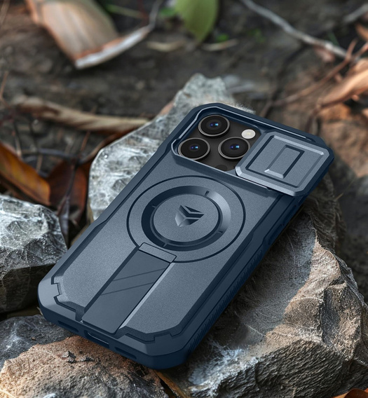 Etui Dexnor do iPhone 14 Pro – magnetyczne, z przesuwaną osłoną aparatu - niebieskie