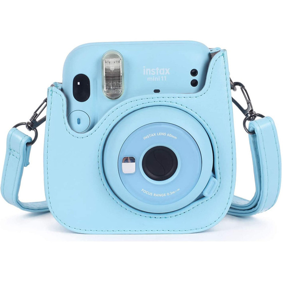 Etui do Fujifilm Instax Mini 11, skórzany pokrowiec z paskiem, niebieskie