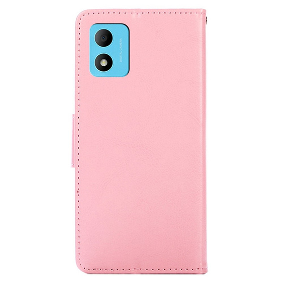 Etui z klapką do TCL 305i, PU Leather Wallet Case, różowe