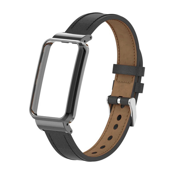 Pasek Skórzany do Xiaomi Redmi Smart Band 2 / Xiaomi Smart Mi Band 8 Active, Czarny