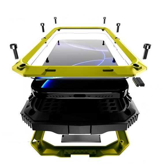 Etui R-JUST do iPhone 17 Pro Max z wbudowaną ochroną ekranu - żółte