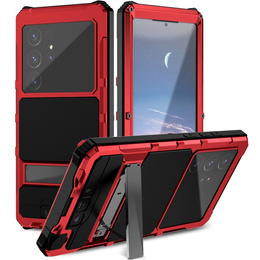 Etui pancerne do Samsung Galaxy S25 Ultra, R-JUST, ze szklaną ochroną kamery, czerwone