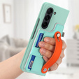 Etui skórzane do Samsung Galaxy Z Fold6 5G, z podstawką i szkłem, zielone