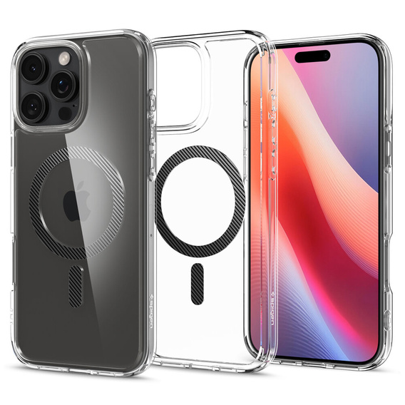 Etui z MagSafe Spigen do iPhone 16 Pro Max, Ultra Hybrid, przezroczyste + Szkło Hartowane 9H