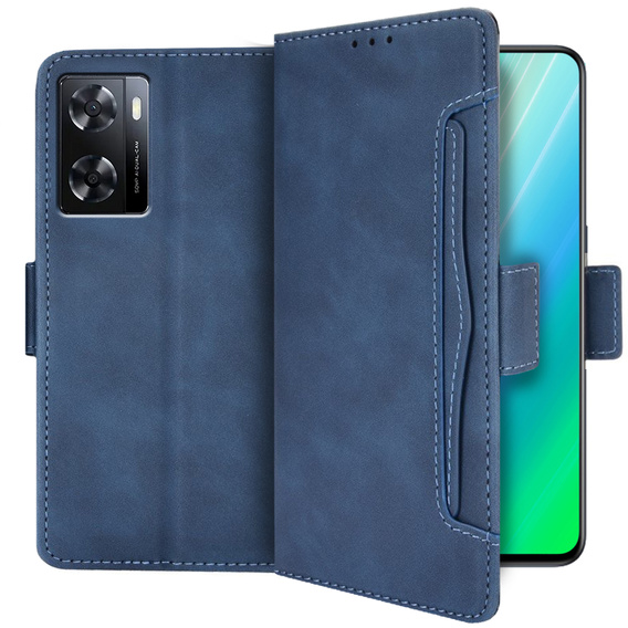 Etui z klapką do Oppo A57s, Card Slot, granatowe