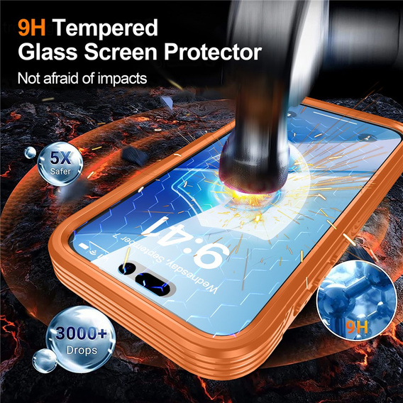 Etui do iPhone 17 Pro Max, Shockproof, ze szkłem, do MagSafe, pomarańczowe