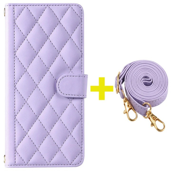 Etui z klapką do Samsung Galaxy A16 / A16 5G, Rhombus Crossbody Leather, fioletowe