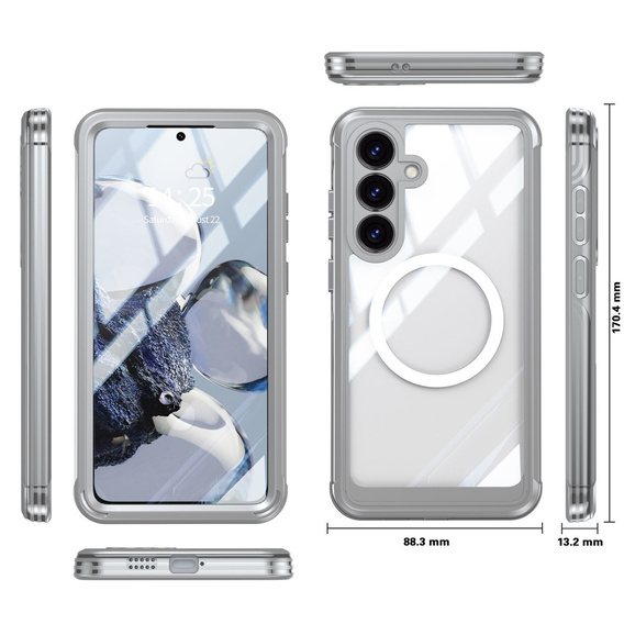 Etui do Samsung Galaxy S25 FE, Shockproof, ze szkłem, do MagSafe, szare