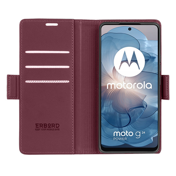 Etui do Motorola Moto G24 / G24 Power / G04, ERBORD Glossy Litchi, portfel z klapką, czerwone