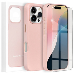 Skórzane Etui do MagSafe do iPhone 16 Pro Max, różowe + Szkło Hartowane 9H
