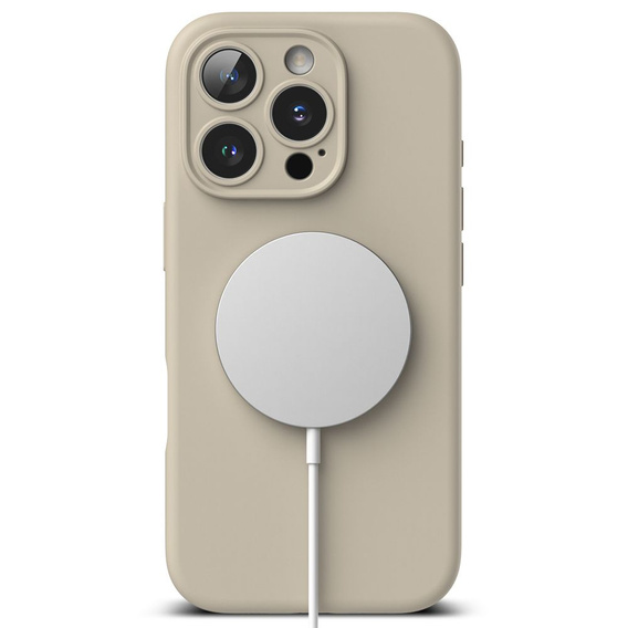 Etui Ringke do iPhone 16 Pro Max, Silicone MagSafe, beżowe + Szkło Hartowane 9H