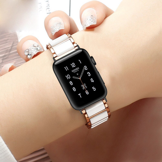 Bransoleta do Apple Watch 1/2/3/4/5/6/7/8/9/10/11/SE 38/40/41/42mm, Biała / Różowe złoto