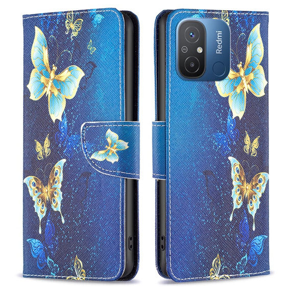 Etui z klapką do Xiaomi Redmi 12C, Wallet, Butterflies niebieskie