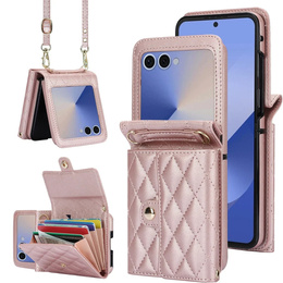 Etui skórzane Card Slots do Samsung Galaxy Z Flip7, różowe złoto