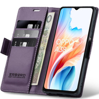 Etui do Oppo A18 4G / A38 4G, ERBORD Glossy Litchi, portfel z klapką, fioletowe