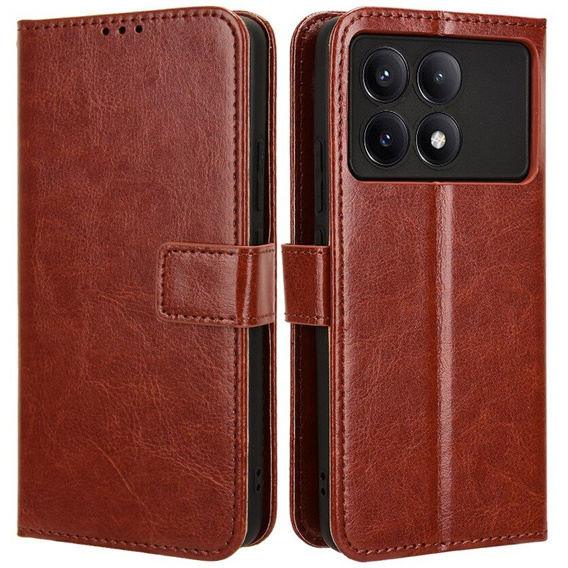 Etui z klapką do Xiaomi Poco F6 Pro, Crazy Horse Wallet, brązowe