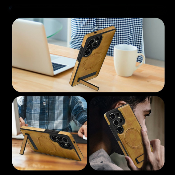 Etui skórzane z podstawką do Samsung Galaxy S25 Ultra – kompatybilne z MagSafe, brązowe