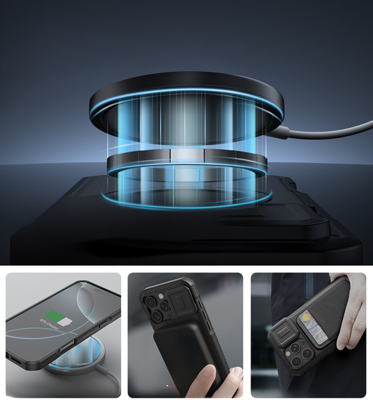 Etui Dexnor MagSafe do iPhone 16 Pro Max magnetyczne z przesuwaną osłoną aparatu – czarne