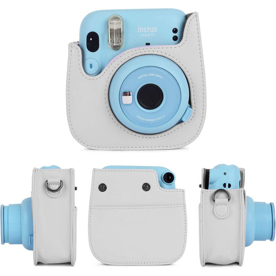 Etui Pokrowiec do Fujifilm Instax Mini 11, skórzane, z paskiem, białe