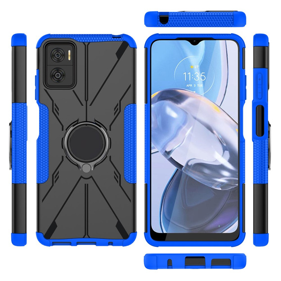 Etui pancerne do Motorola Moto E22 / E22i, z ringiem, czarne / niebieskie