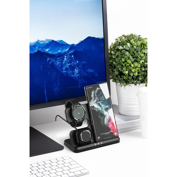 Ładowarka Bezprzewodowa Indukcyjna 3w1 QI Szybka do Samsung S25 S24 S23 Galaxy Watch Buds Stacja czarna