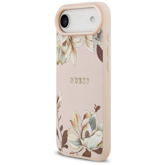 Etui GUESS Grained Flowers Classic Logo MagSafe do iPhone Air – różowe
