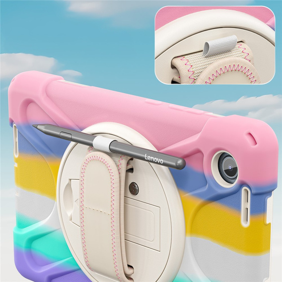 Pancerne etui do Lenovo Tab One 8,7", z podstawką i paskiem na ramię – wielokolorowe