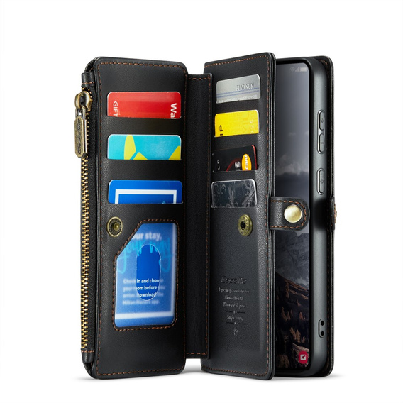 Etui CASEME do Samsung Galaxy S24 FE, RFID Leather Wallet, z paskiem na ramię, czarne