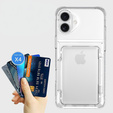 Etui do iPhone 16 Plus, Card Holder Kickstand, przezroczyste