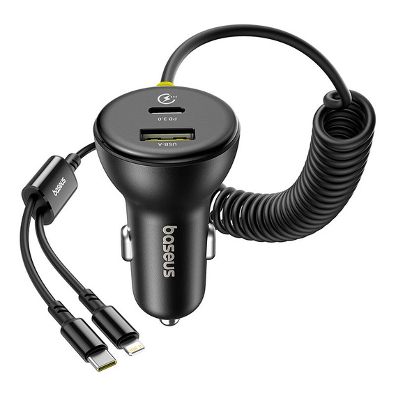 Baseus – Okrągła ładowarka samochodowa 60 W USB-A + USB-C + Lightning - czarna