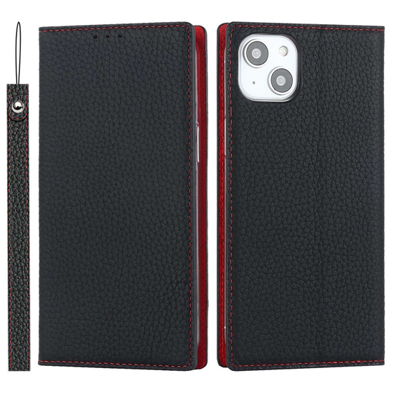 Etui z klapką do iPhone 14 Plus, Litchi Skin Grain, czarne