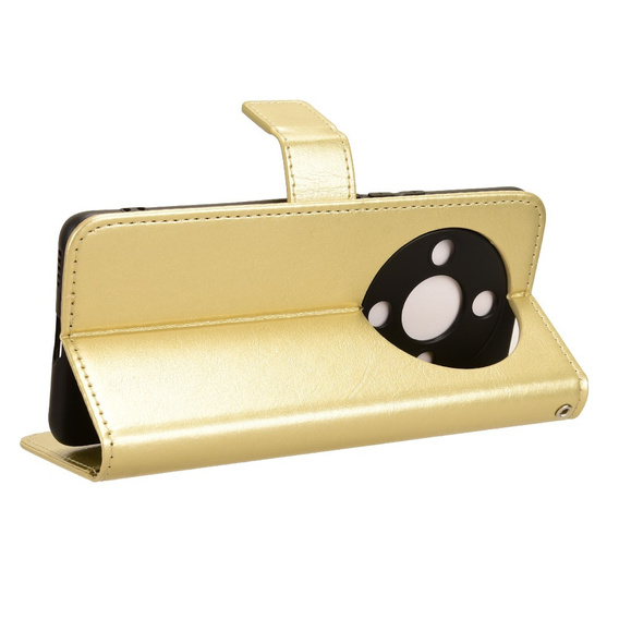 Etui z klapką do Honor Magic 6 Lite 5G, Crazy Horse Wallet, złote