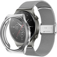 Bransoleta Milanese + Etui z osłoną na ekran do Huawei Watch GT 2 Pro, Srebrny