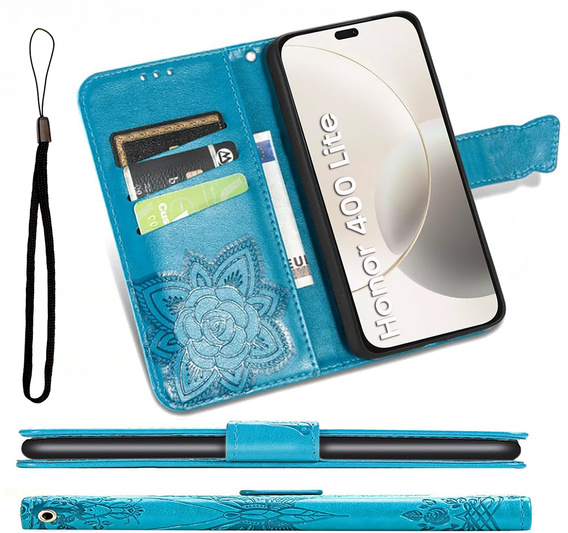 Etui z klapką do Honor 400 Lite, Butterfly, niebieskie