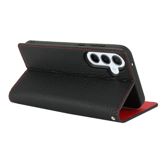 Etui z klapką do Samsung Galaxy S25+ Plus, Litchi Skin Grain, czarne