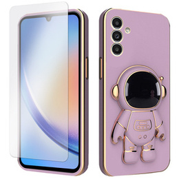 Zestaw Etui Electro do Samsung Galaxy A34 5G, Astronauta, Fioletowe + szkło