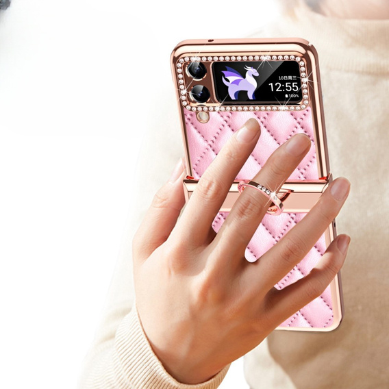 Etui do Samsung Galaxy Z Flip 4 5G, Rhombus Grid, różowe