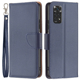 Etui Litchi Wallet with Strap do Xiaomi Redmi Note 11/11S, Dark Blue