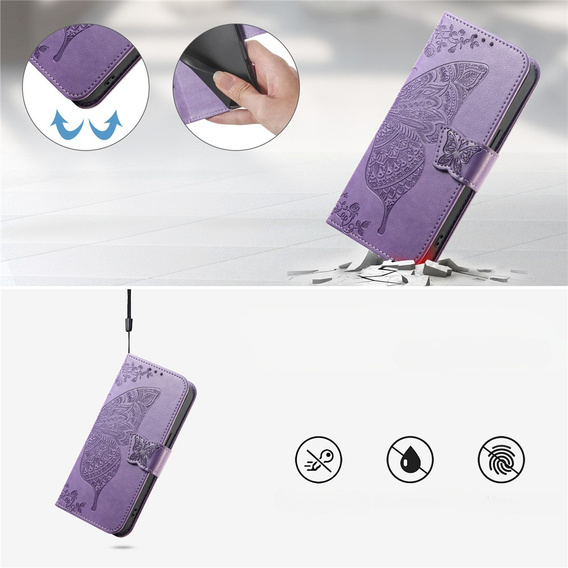 Etui z klapką do Oppo A6 Pro 5G, Butterfly, fioletowe