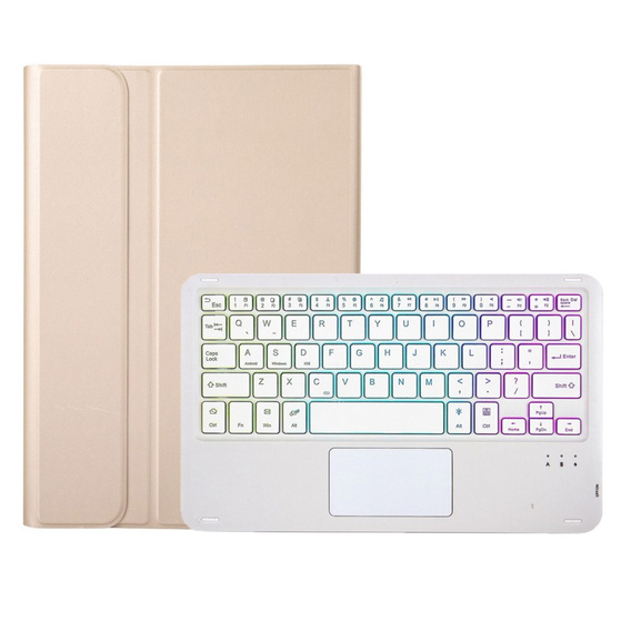 Etui z podświetlaną klawiaturą bluetooth touchpad do iPad 11" 2025 A16 (11 gen.) / iPad 10.9" 2022 (10 gen.), złote