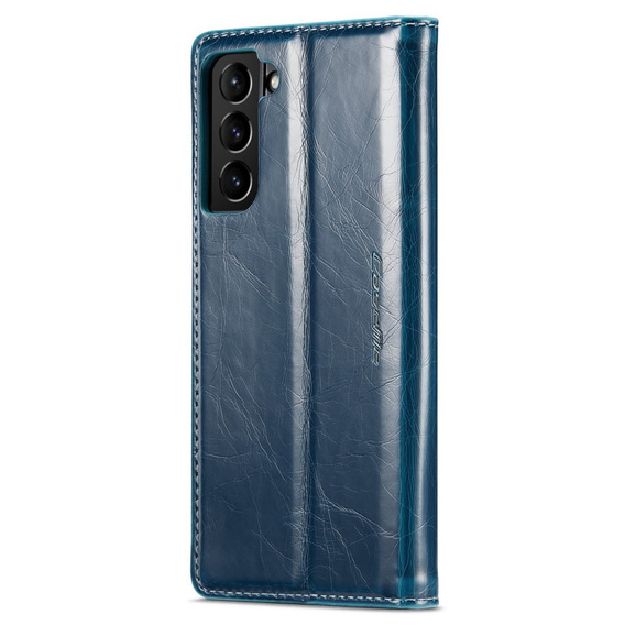 Etui z klapką CASEME do Samsung Galaxy S21 FE, Waxy Textured, niebieskie