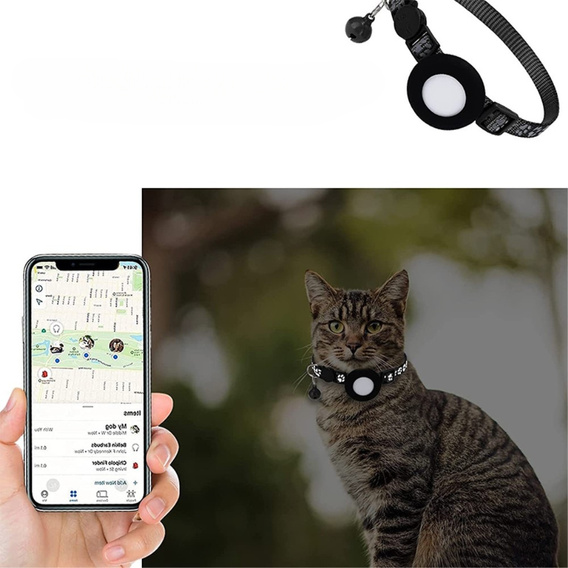 Etui Obroża nylonowa z dzwoneczkiem do Apple AirTag, Czarna