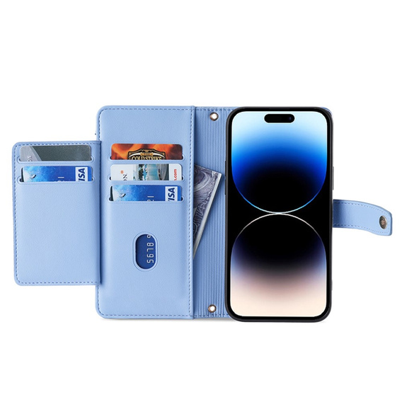 Etui z klapką do iPhone 14 Pro Max, Wallet Zipper Pocket, niebieskie