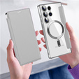 Etui z klapką do Samsung Galaxy S24 Ultra, RFID Wallet MagSafe z ochroną aparatu, srebrne