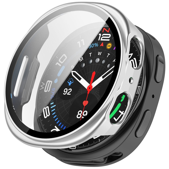 2w1 Etui + Szkło Hartowane do Samsung Galaxy Watch 8 44mm, Srebrne